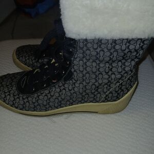 Coach Black and White Lace Up Boots